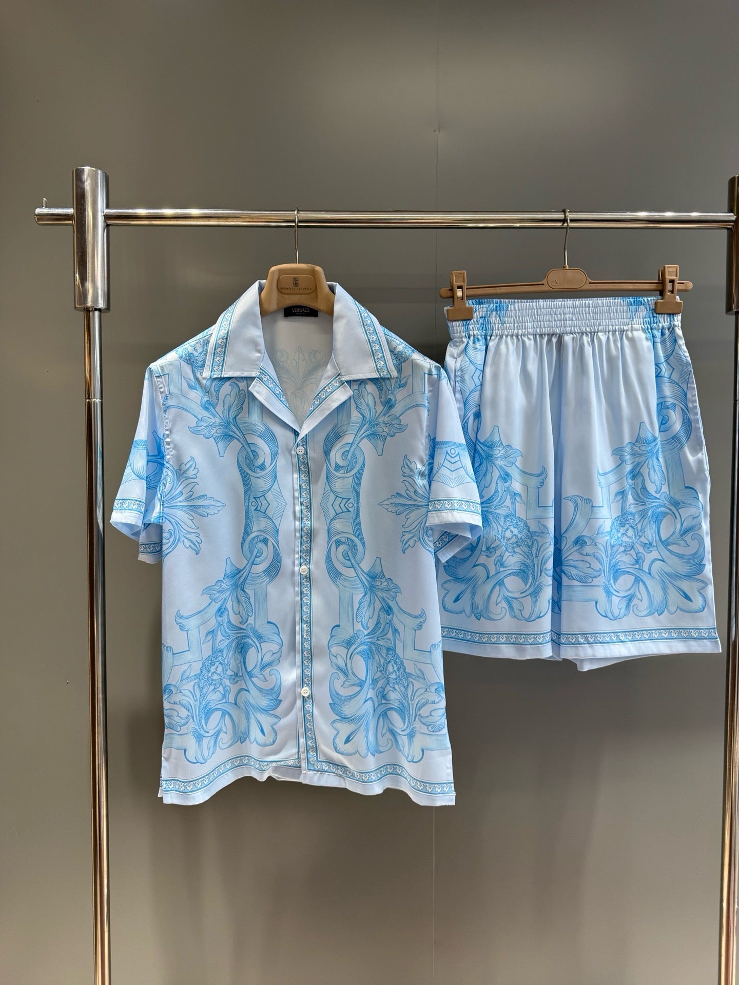 White Blue Shirt and Short Set