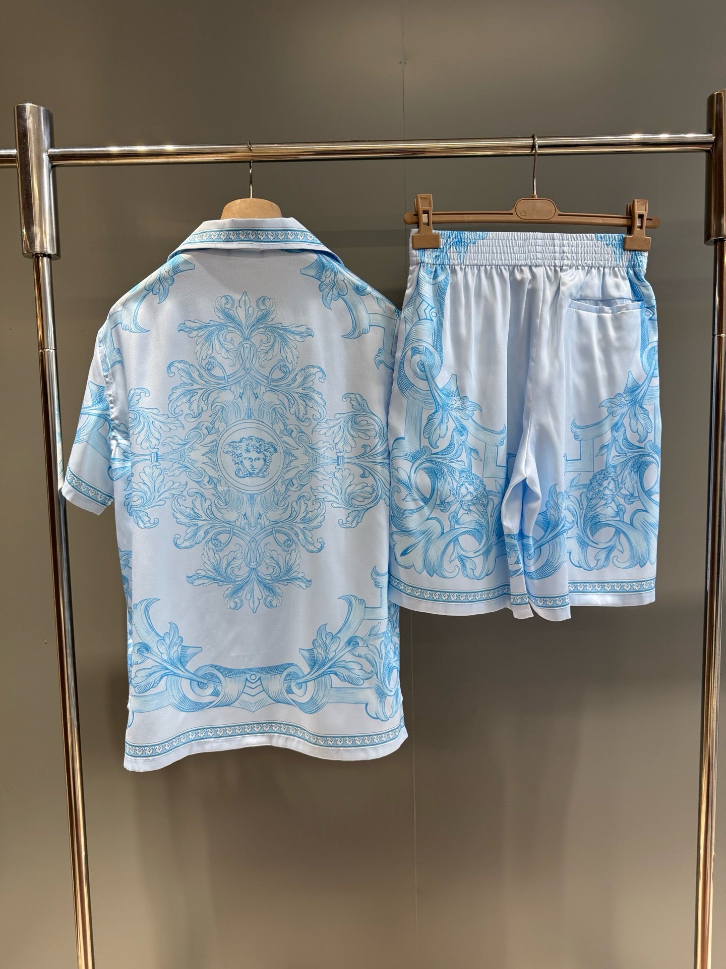 White Blue Shirt and Short Set