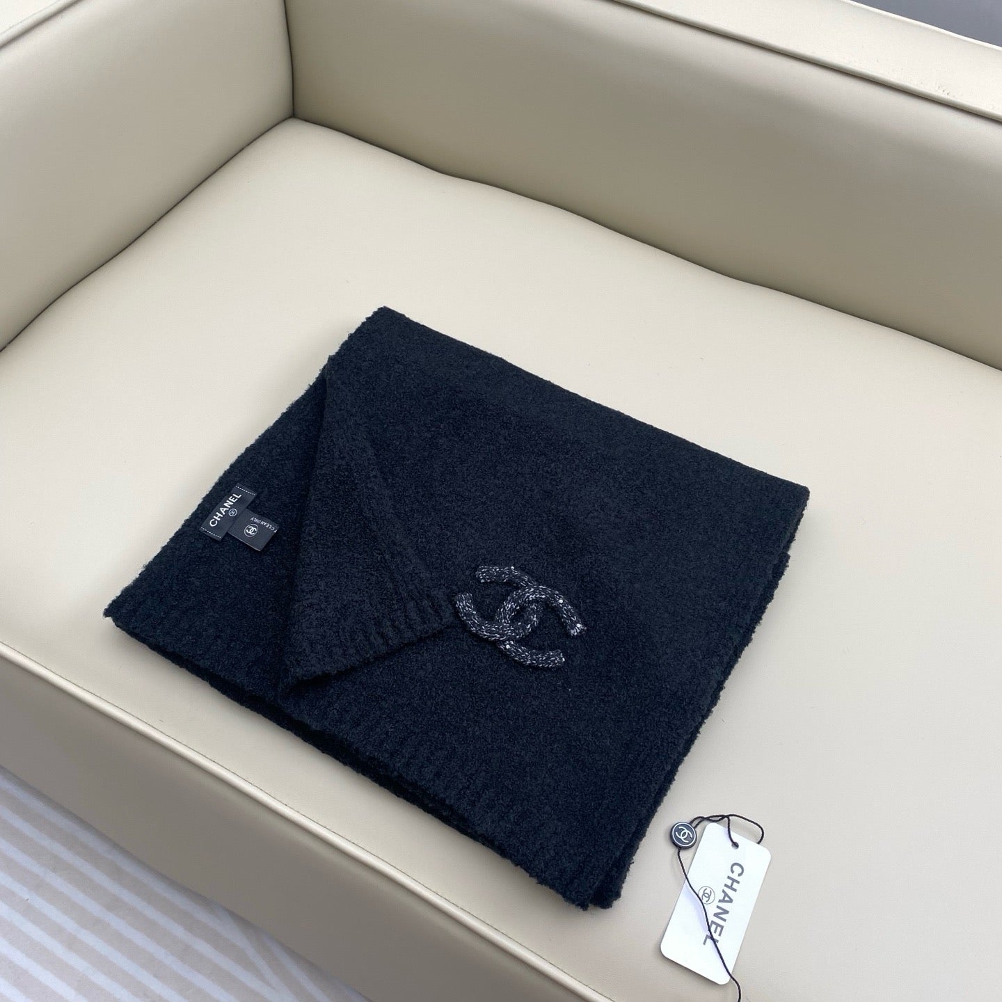 Beige and Dark Blue Scarf