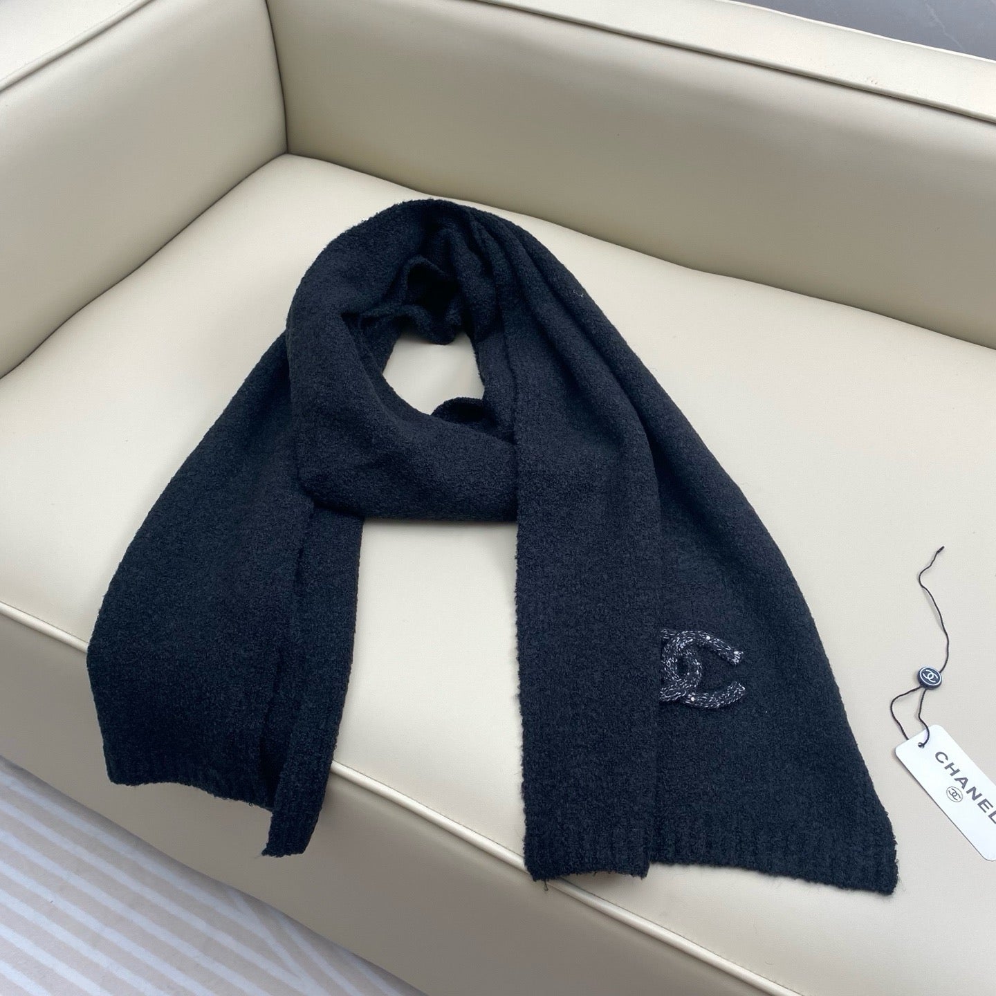 Beige and Dark Blue Scarf