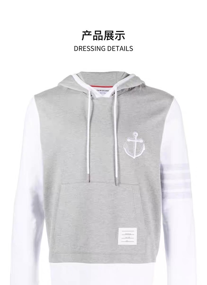 Sudadera con capucha gris y blanca