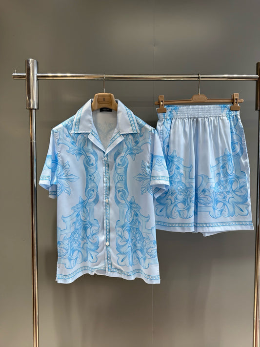White Blue Shirt and Short Set