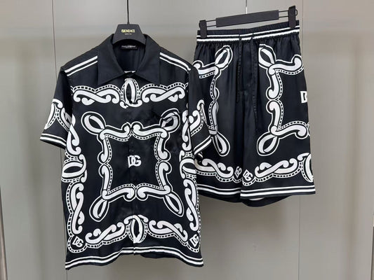 White Black Shirt and Short Set