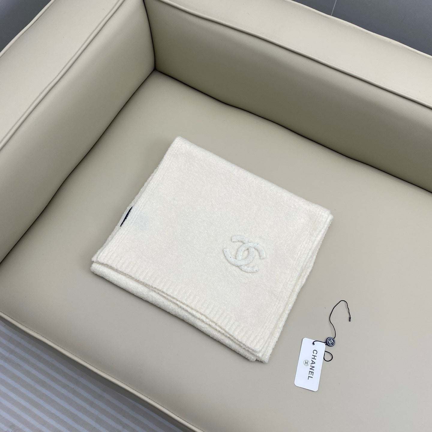 Beige and Dark Blue Scarf