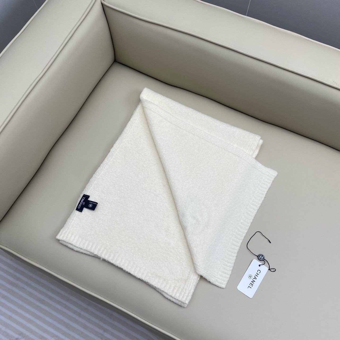 Beige and Dark Blue Scarf