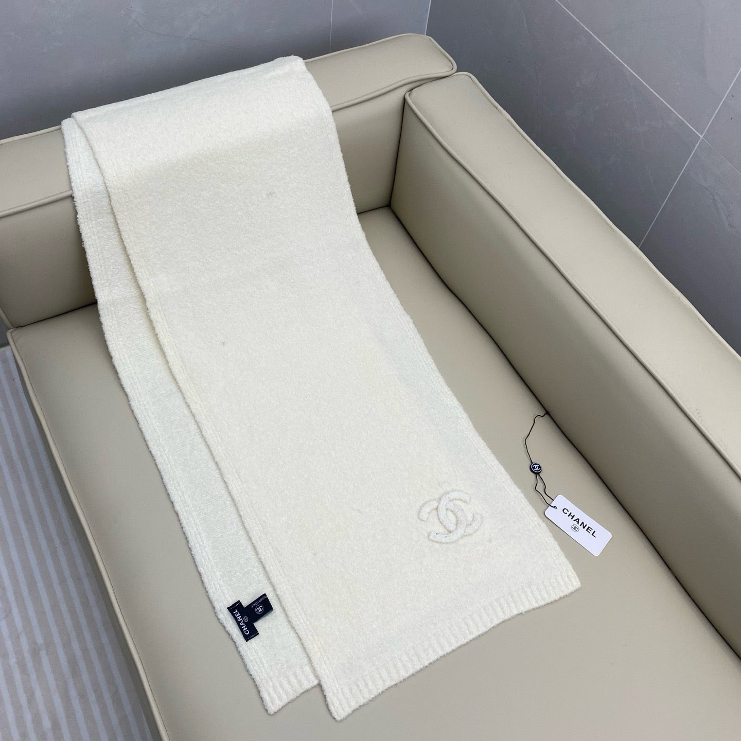 Beige and Dark Blue Scarf