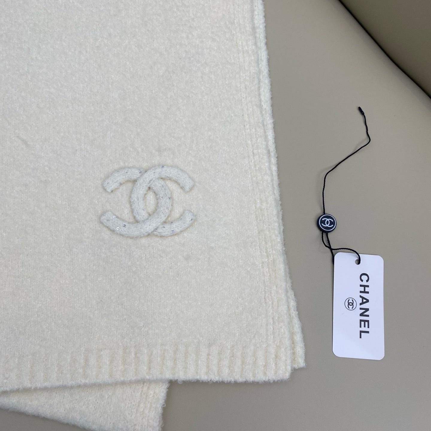 Beige and Dark Blue Scarf