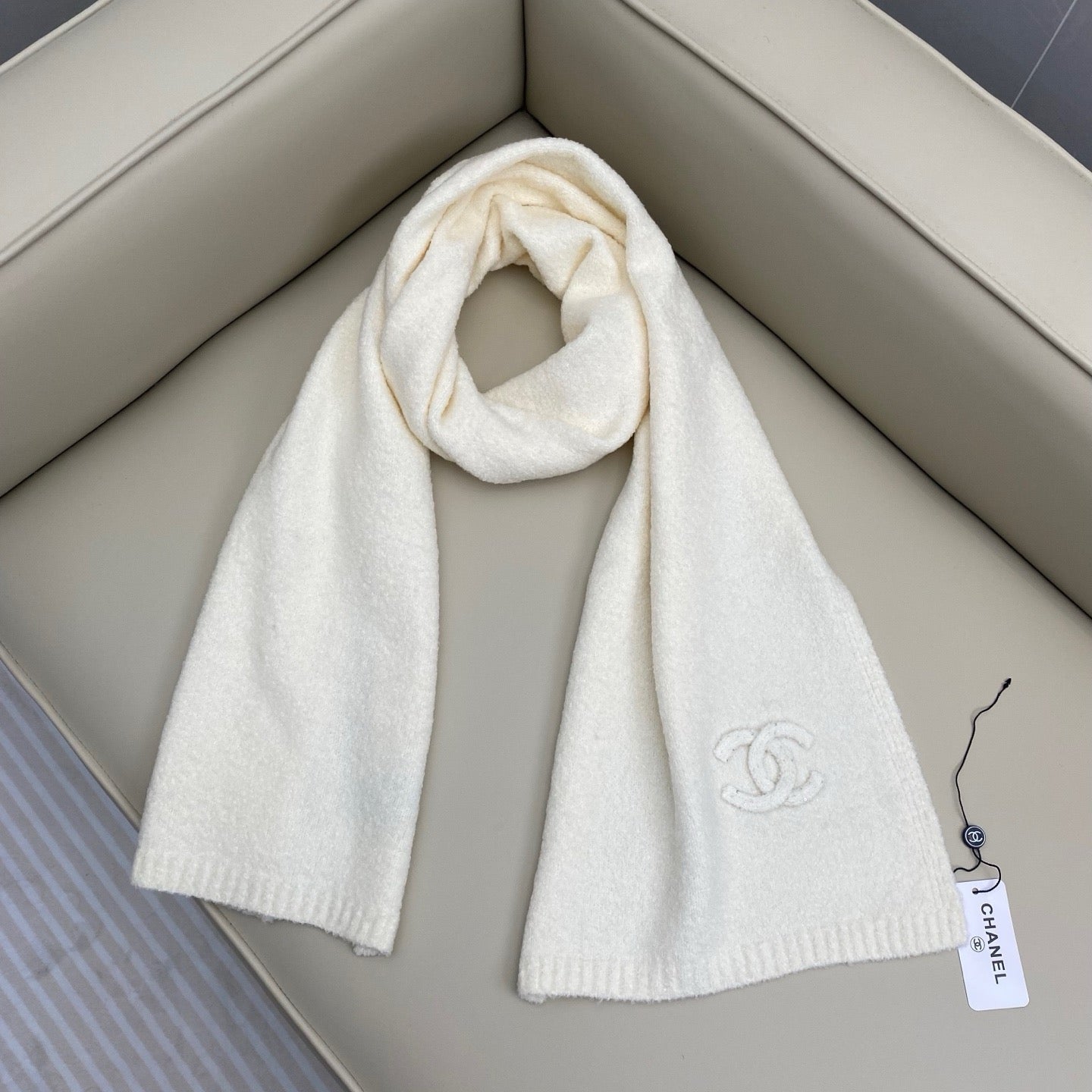 Beige and Dark Blue Scarf