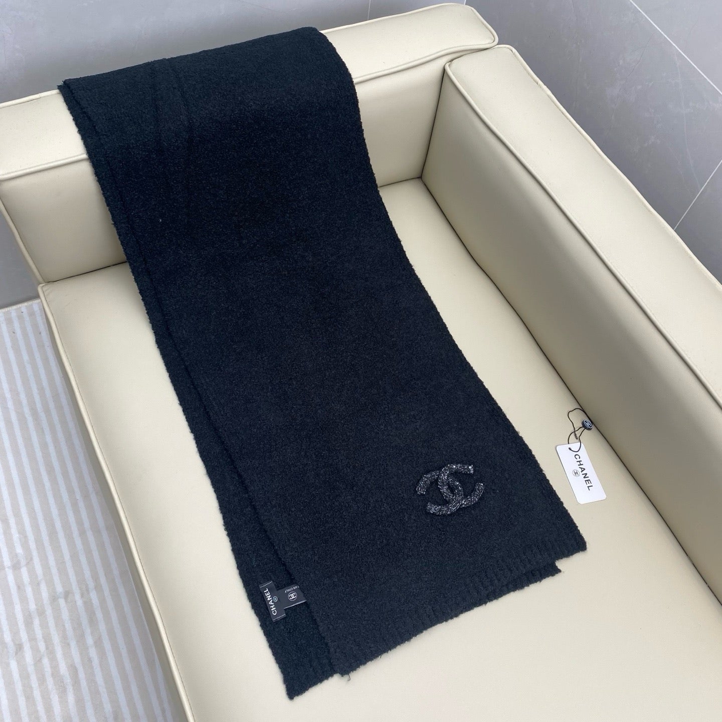 Beige and Dark Blue Scarf